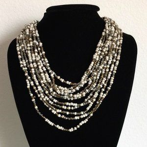 Women's Hand-Beaded Cream, Silver & Gold with Rosewood Toggle